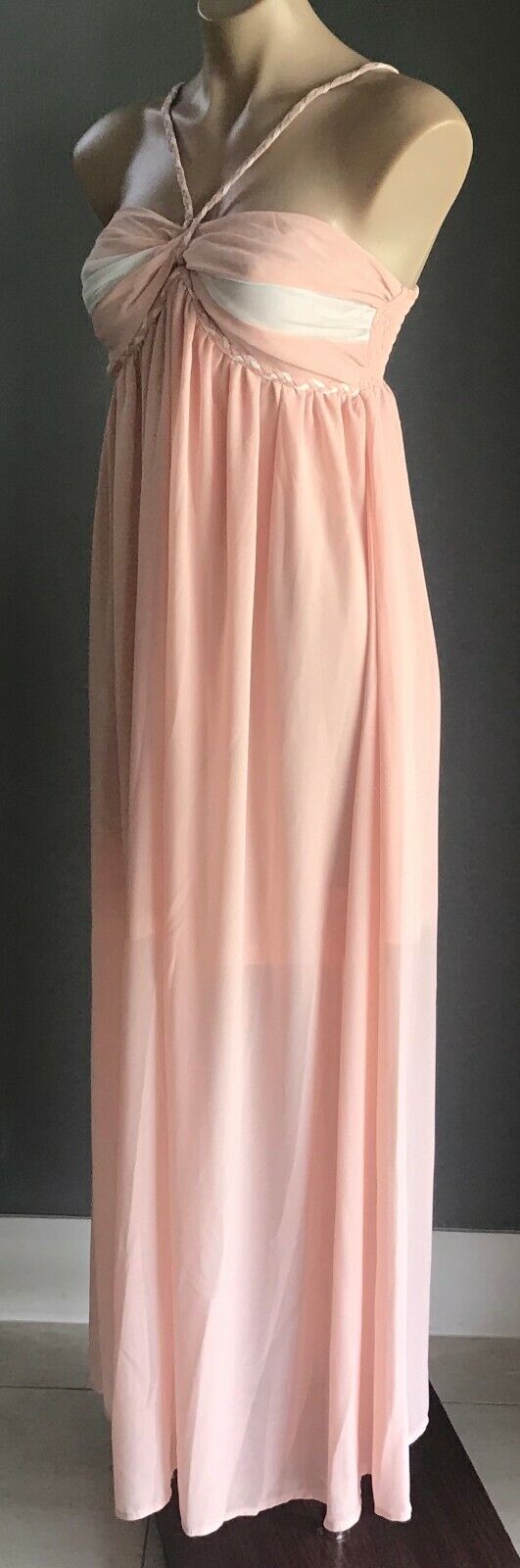 Maxi Dress REQUEST Blush Pink w White Trim Sleeveless Halter Neck Size 10 NEW