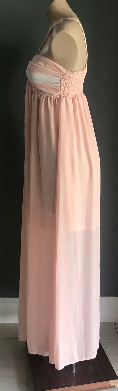 Maxi Dress REQUEST Blush Pink w White Trim Sleeveless Halter Neck Size 10 NEW