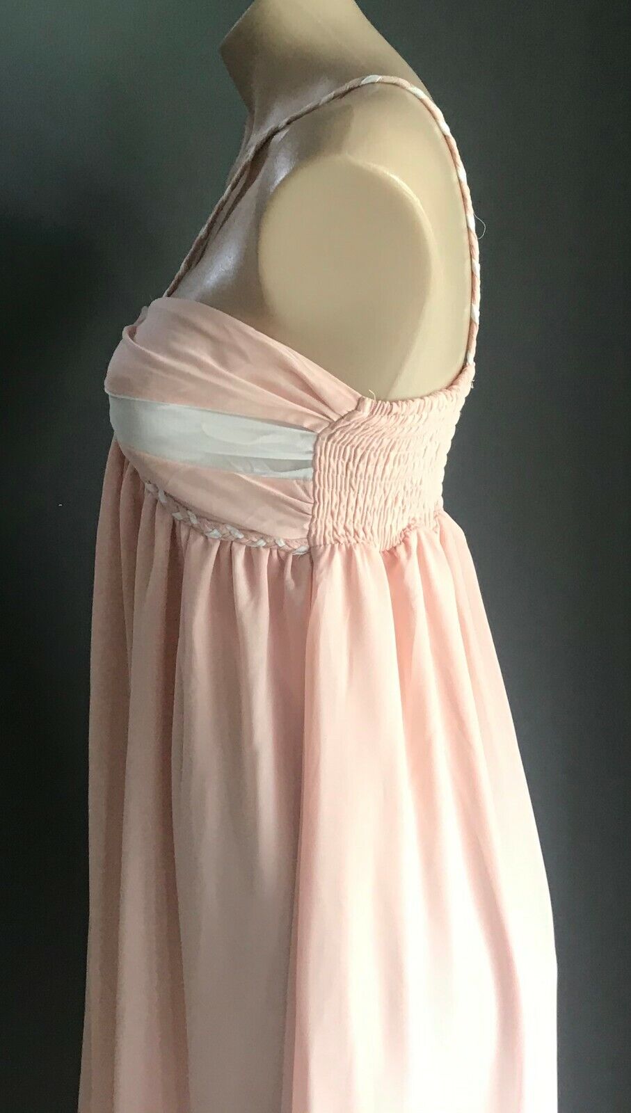 Maxi Dress REQUEST Blush Pink w White Trim Sleeveless Halter Neck Size 10 NEW