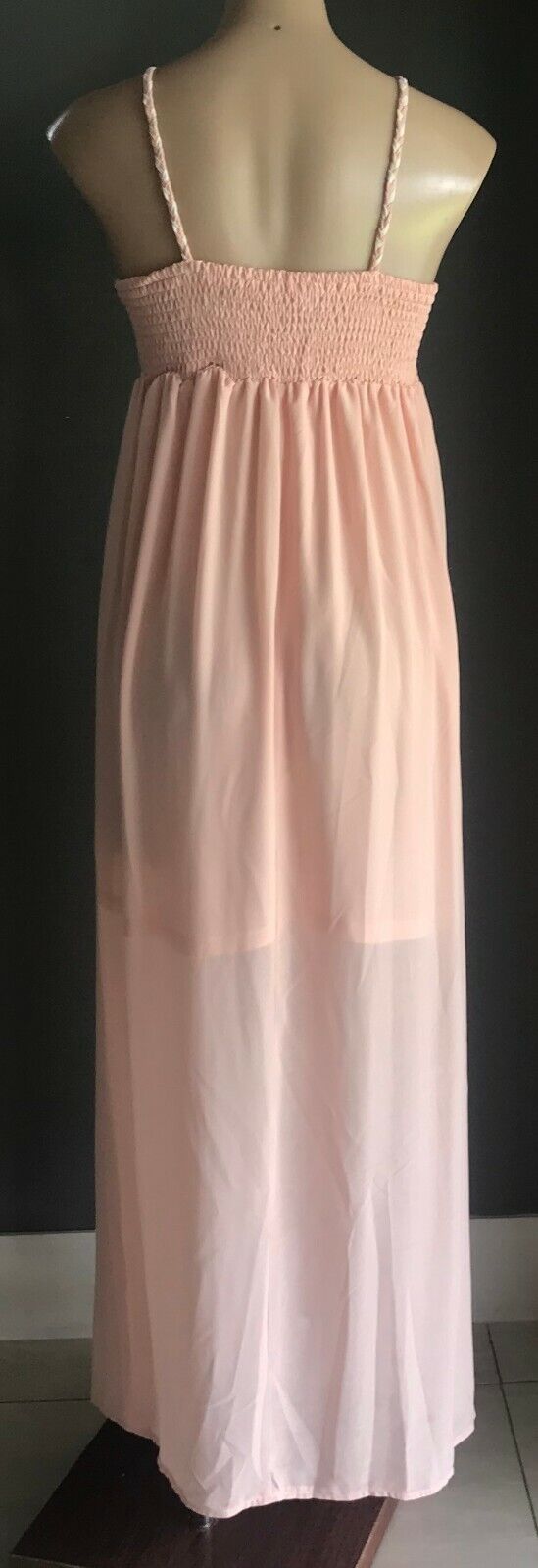 Maxi Dress REQUEST Blush Pink w White Trim Sleeveless Halter Neck Size 10 NEW
