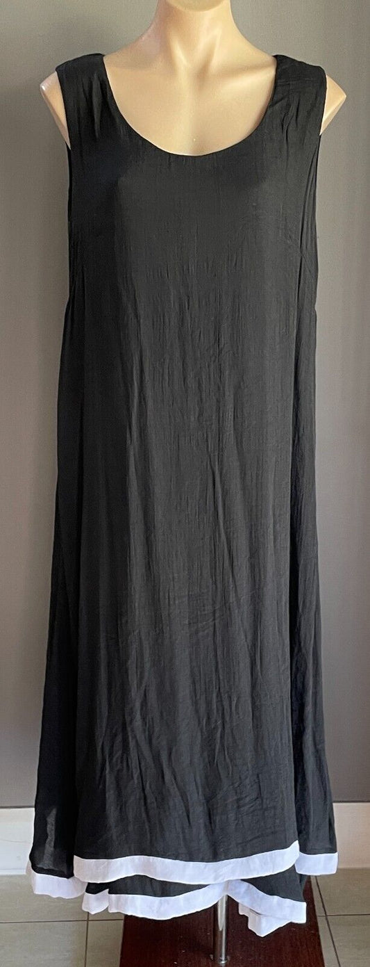 Maxi Dress BEE KEEPERS Black & White Hem Trim Sleeveless A-Line Size 14