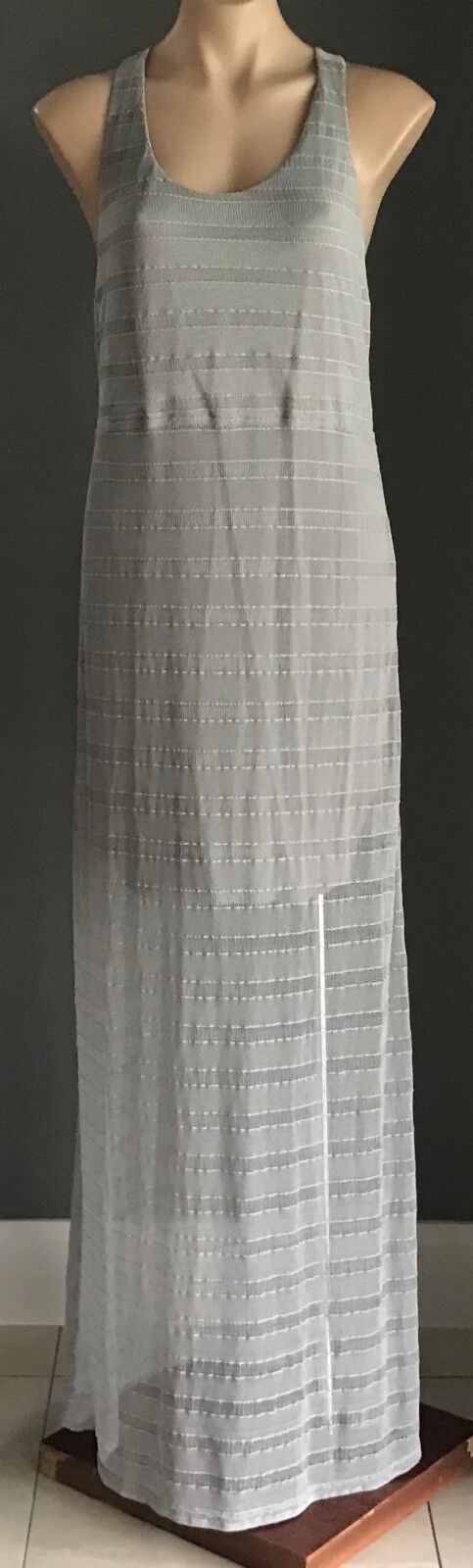 Maxi Dress FRESH SOUL Light Grey Stretch Mesh Net Overlay T-Bar Back Size 14