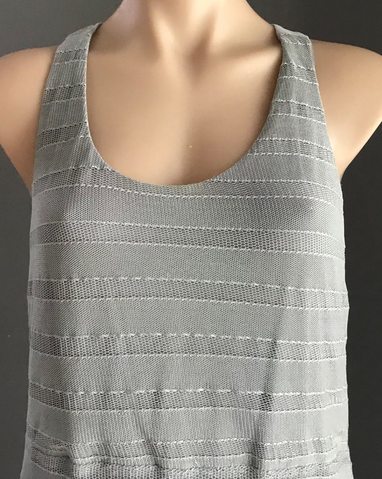 Maxi Dress FRESH SOUL Light Grey Stretch Mesh Net Overlay T-Bar Back Size 14