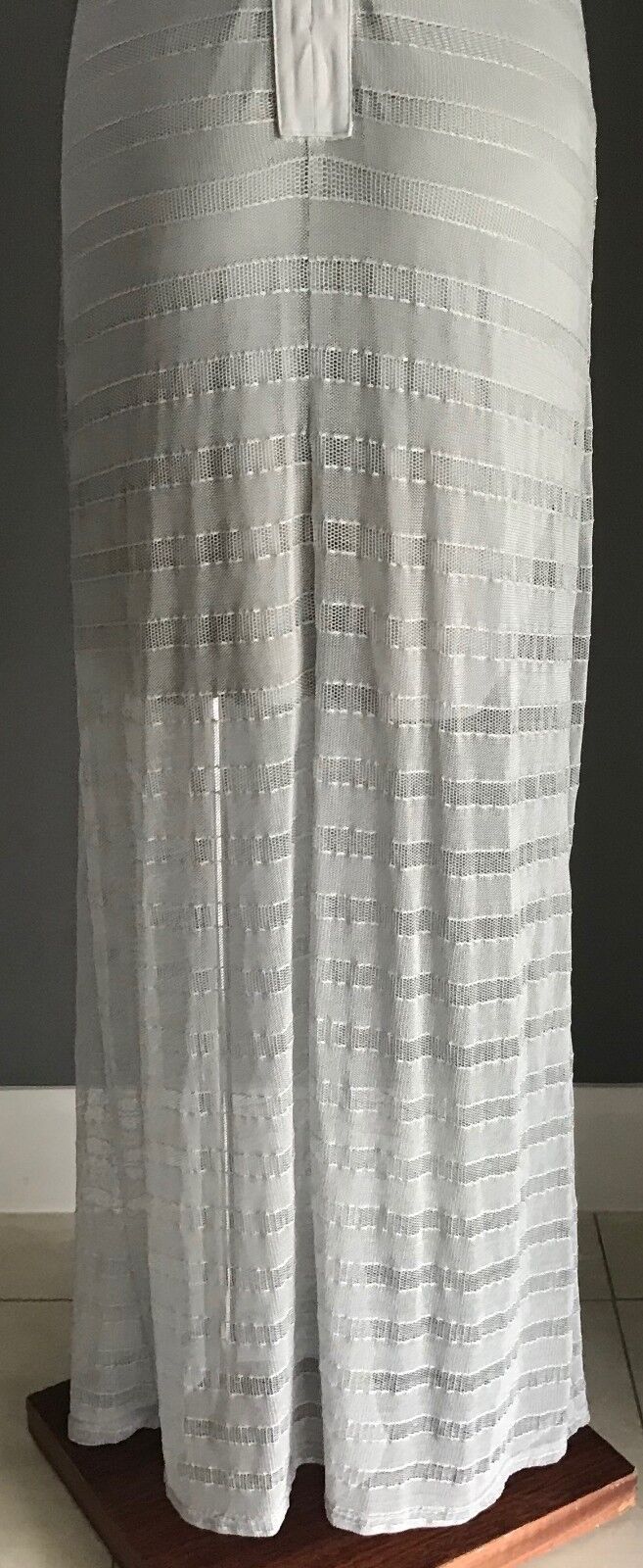 Maxi Dress FRESH SOUL Light Grey Stretch Mesh Net Overlay T-Bar Back Size 14