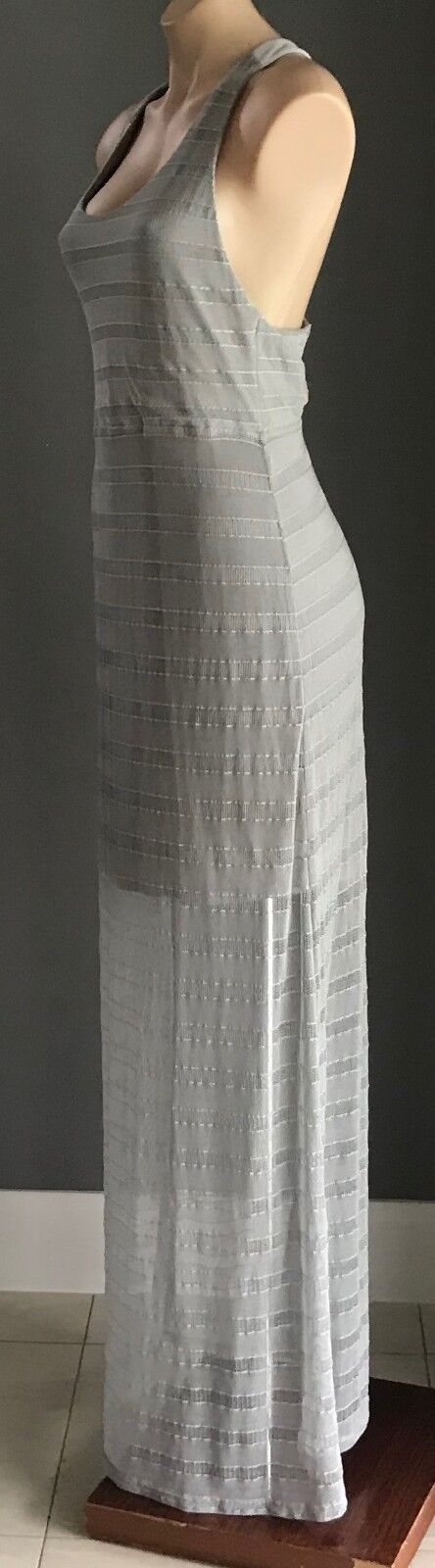 Maxi Dress FRESH SOUL Light Grey Stretch Mesh Net Overlay T-Bar Back Size 14