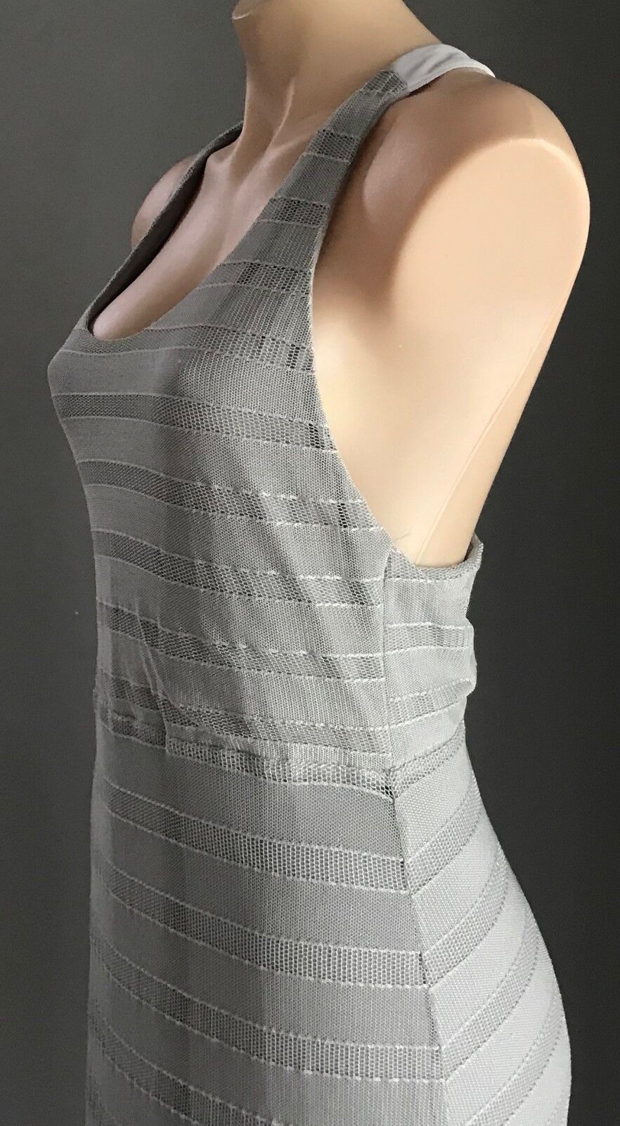 Maxi Dress FRESH SOUL Light Grey Stretch Mesh Net Overlay T-Bar Back Size 14