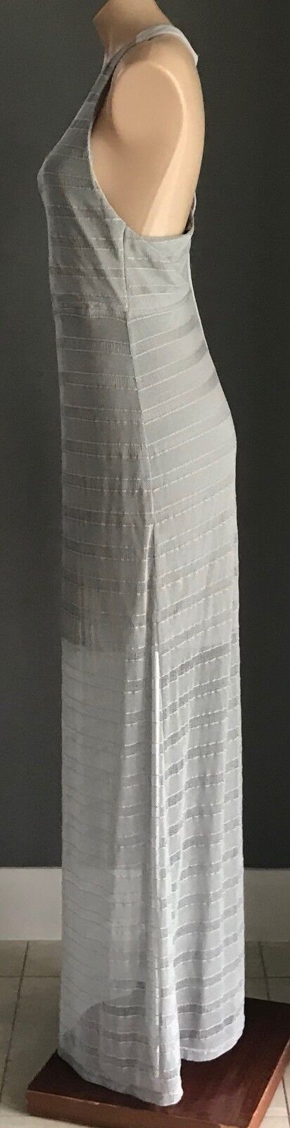 Maxi Dress FRESH SOUL Light Grey Stretch Mesh Net Overlay T-Bar Back Size 14