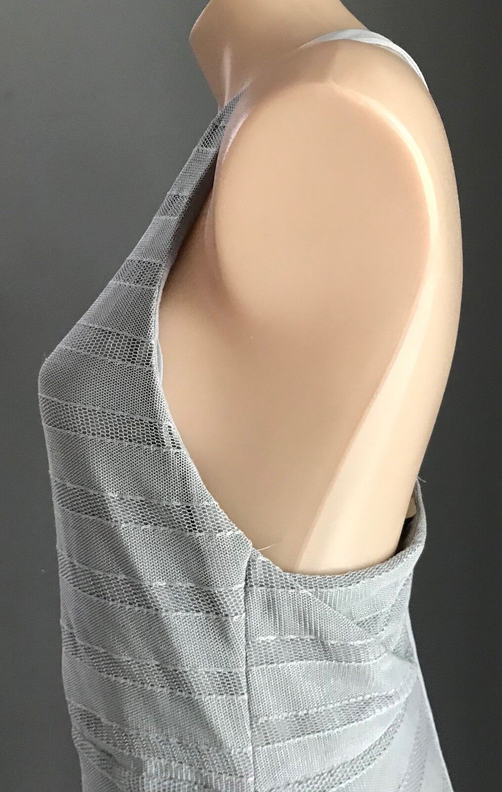Maxi Dress FRESH SOUL Light Grey Stretch Mesh Net Overlay T-Bar Back Size 14