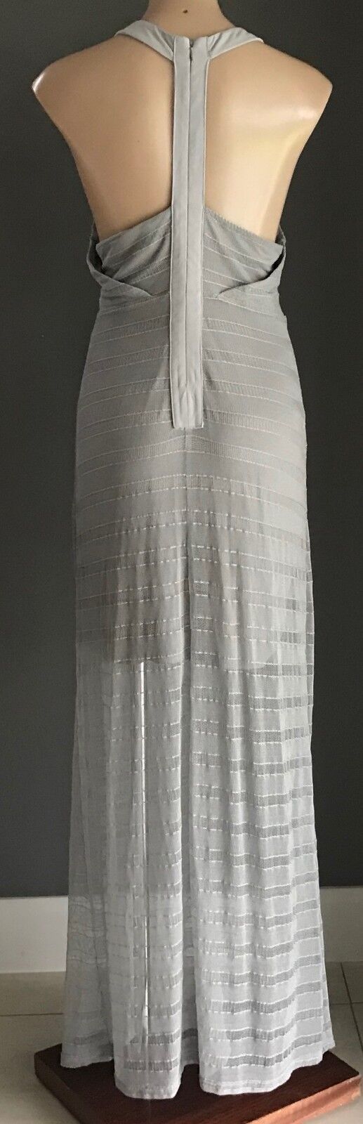 Maxi Dress FRESH SOUL Light Grey Stretch Mesh Net Overlay T-Bar Back Size 14