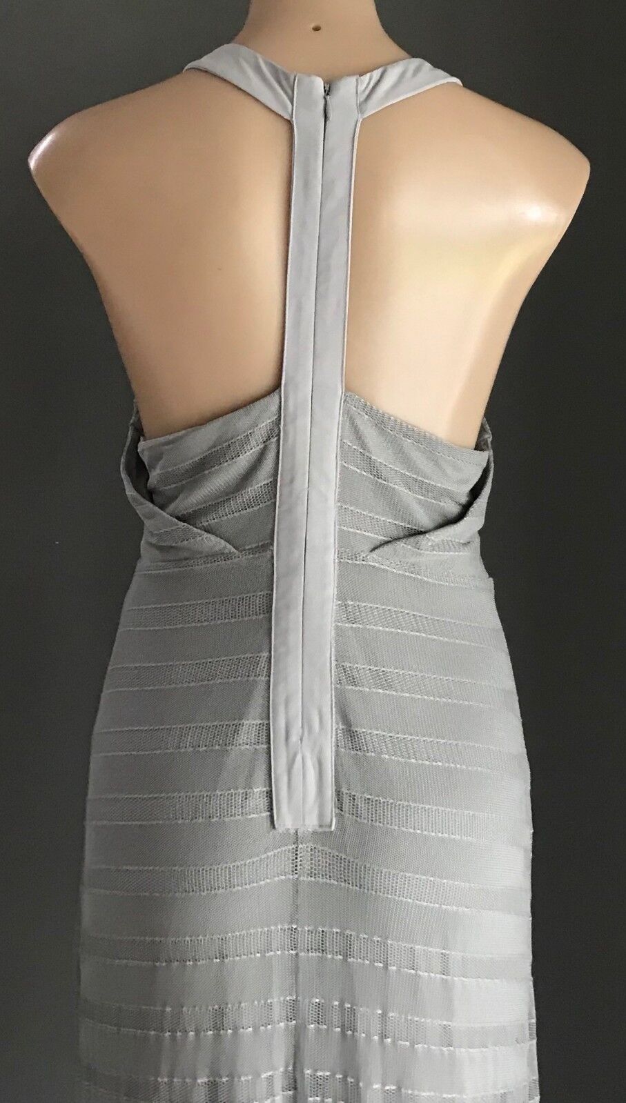 Maxi Dress FRESH SOUL Light Grey Stretch Mesh Net Overlay T-Bar Back Size 14