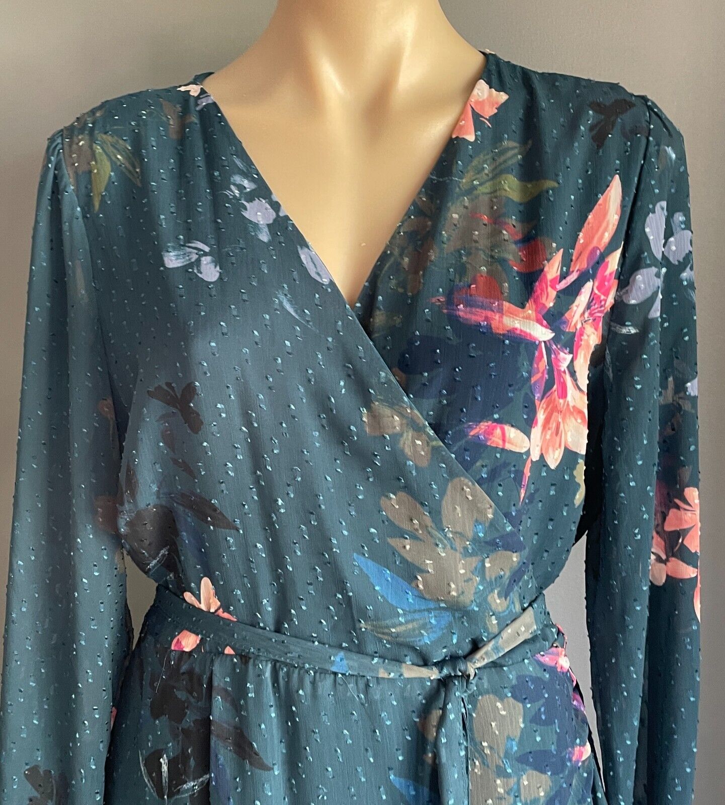 Maxi Dress FRESH SOUL Green & Multicoloured Floral Ruffle Front Wrap Size 16