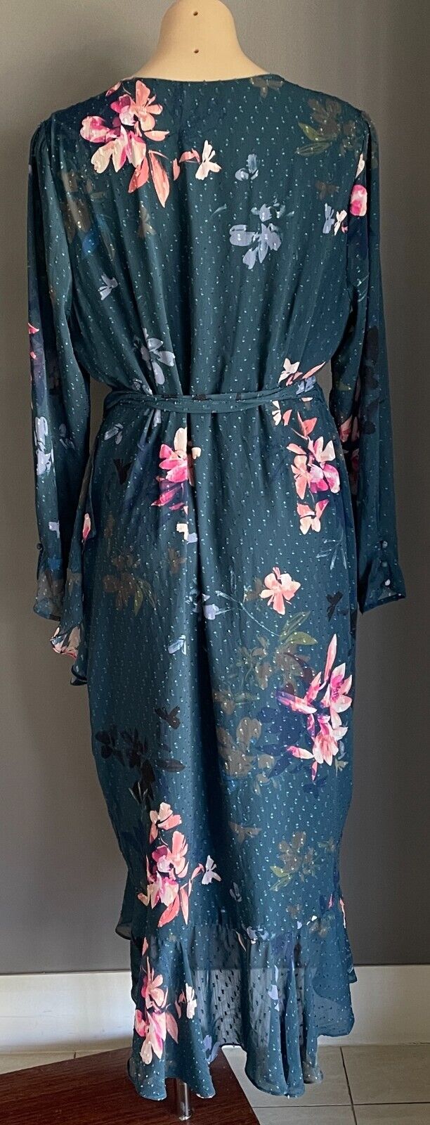 Maxi Dress FRESH SOUL Green & Multicoloured Floral Ruffle Front Wrap Size 16