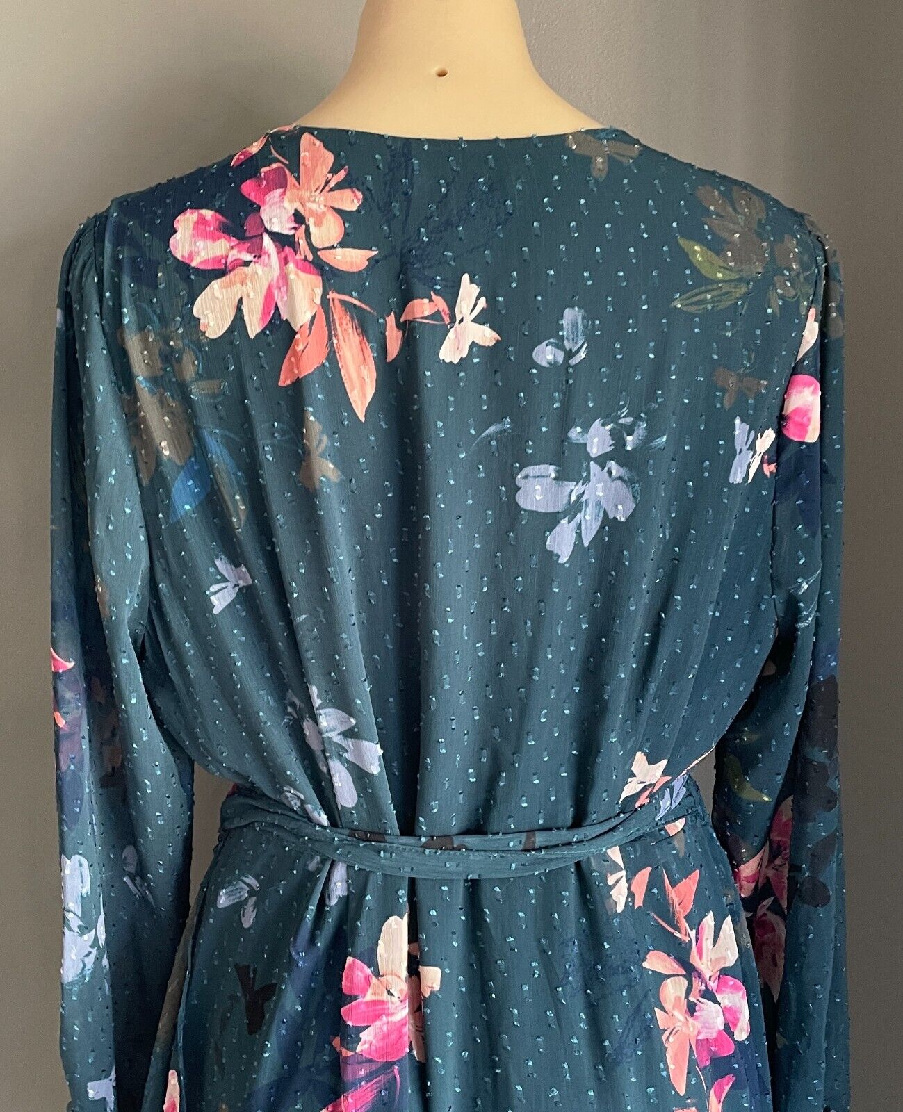 Maxi Dress FRESH SOUL Green & Multicoloured Floral Ruffle Front Wrap Size 16