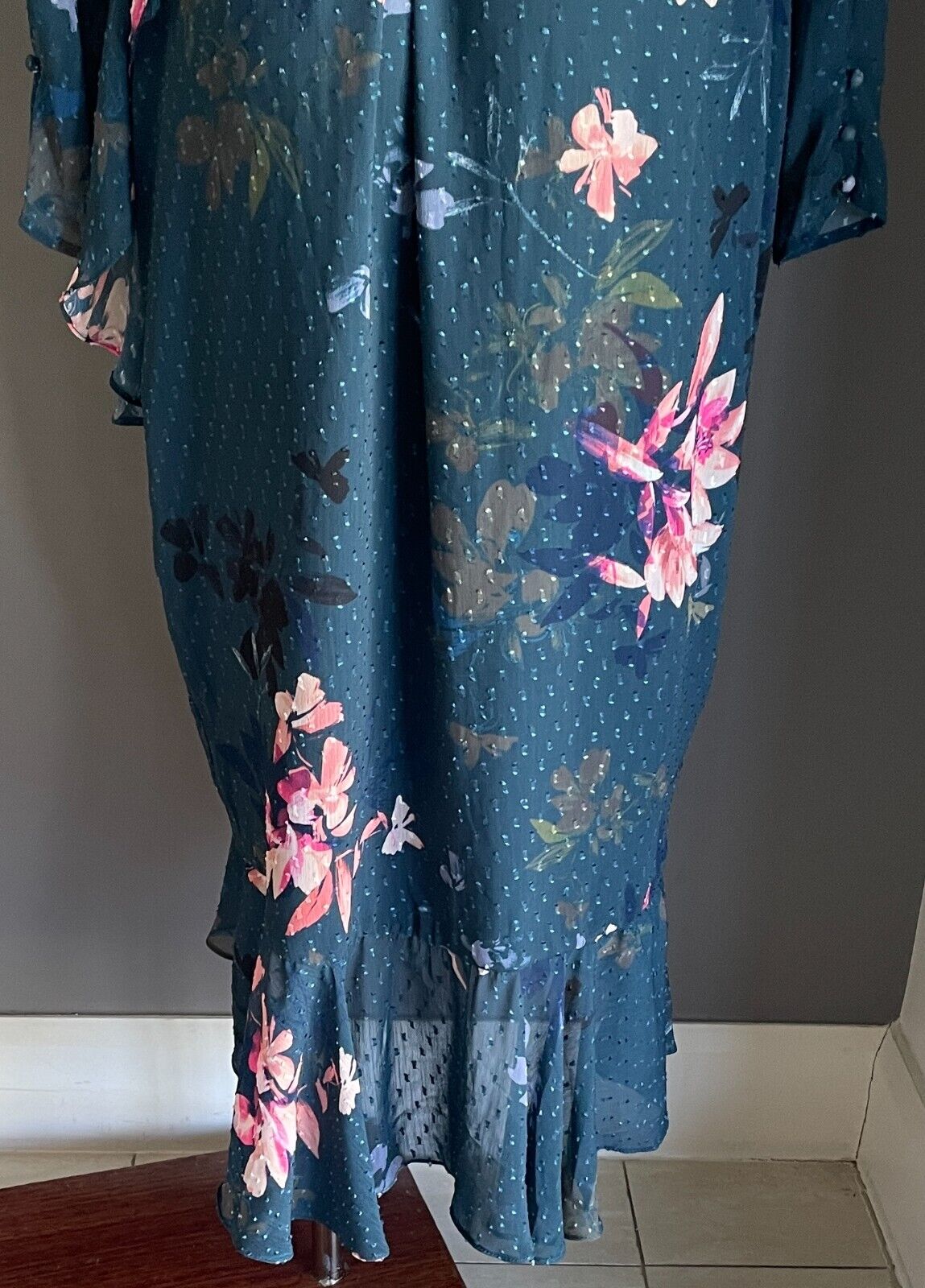 Maxi Dress FRESH SOUL Green & Multicoloured Floral Ruffle Front Wrap Size 16
