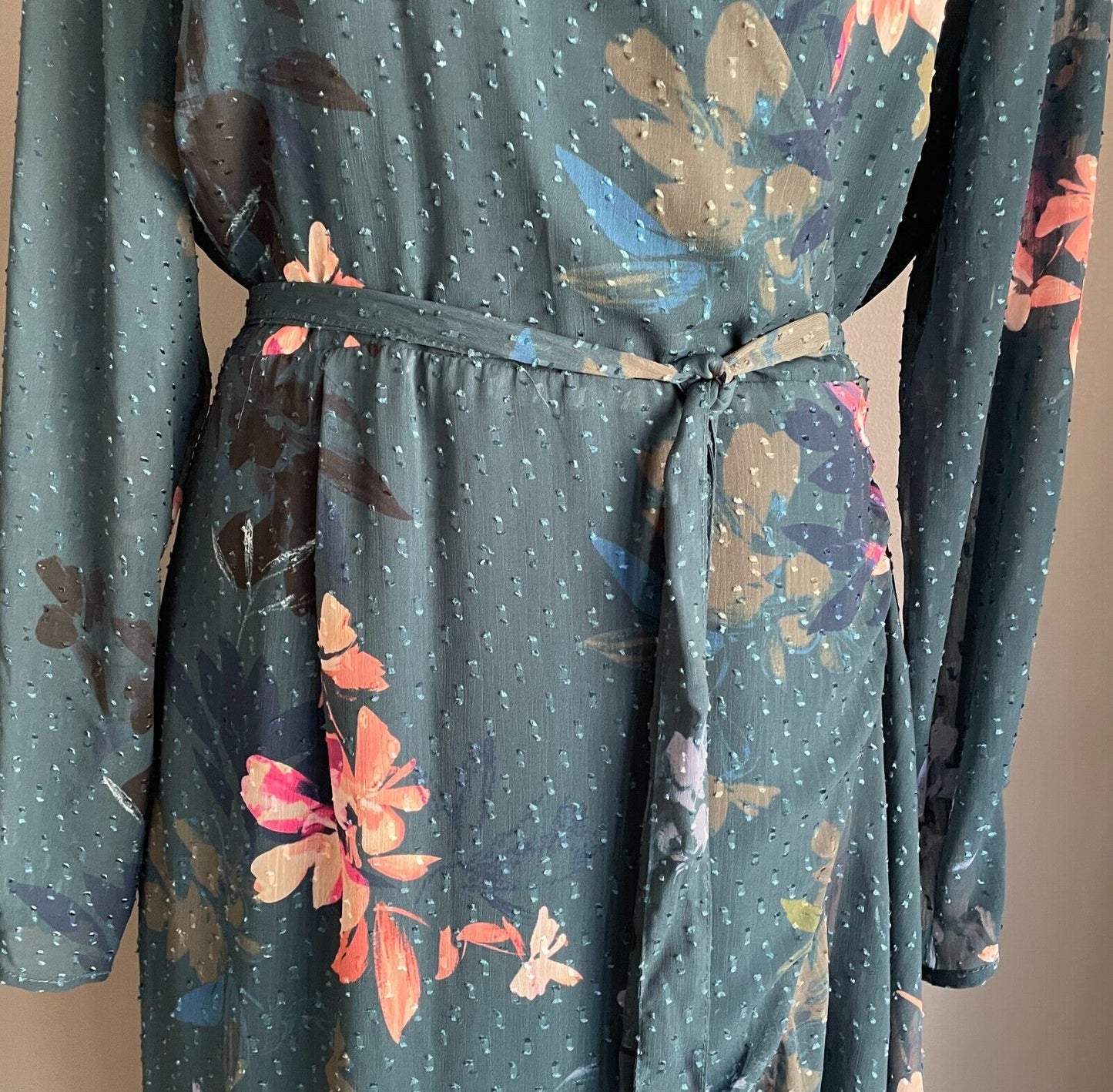 Maxi Dress FRESH SOUL Green & Multicoloured Floral Ruffle Front Wrap Size 16