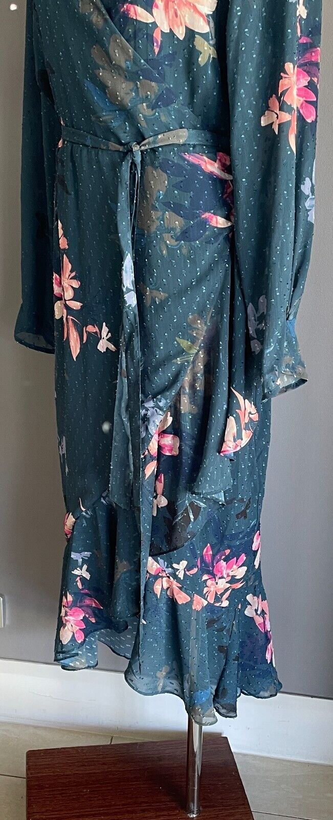 Maxi Dress FRESH SOUL Green & Multicoloured Floral Ruffle Front Wrap Size 16