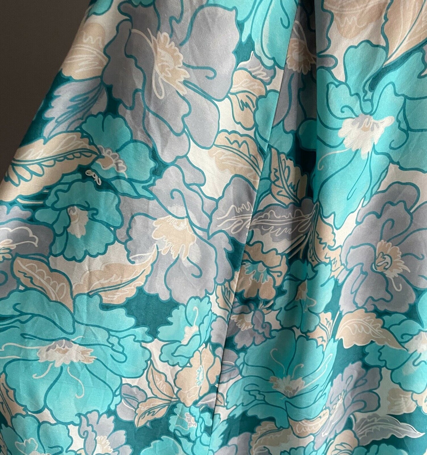 MAXI DRESS Vintage Floral A-Line Blue Grey Beige Off White Halter Neck Sz 10