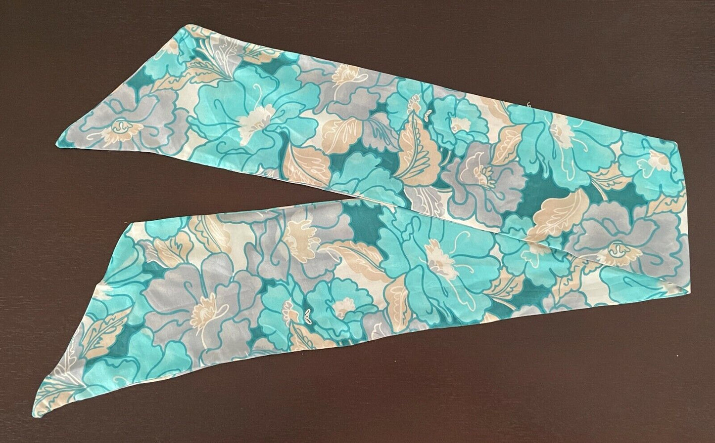 MAXI DRESS Vintage Floral A-Line Blue Grey Beige Off White Halter Neck Sz 10