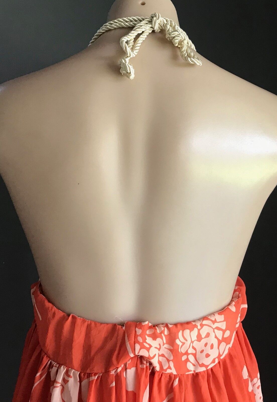 Maxi Dress LEMISEE Orange & Beige Floral Print Open Back Halter Neck Size 10