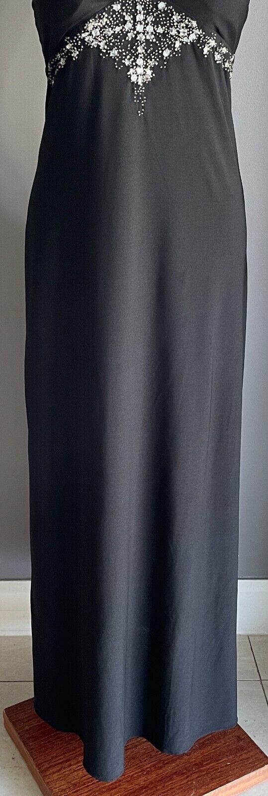 MISS ANNE Gown Black Crystal & Bead Trim Halter Neck A-Line Maxi Dress Size L 10