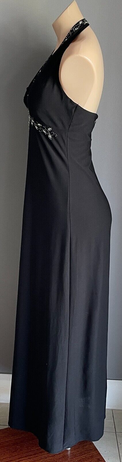 MISS ANNE Gown Black Crystal & Bead Trim Halter Neck A-Line Maxi Dress Size L 10