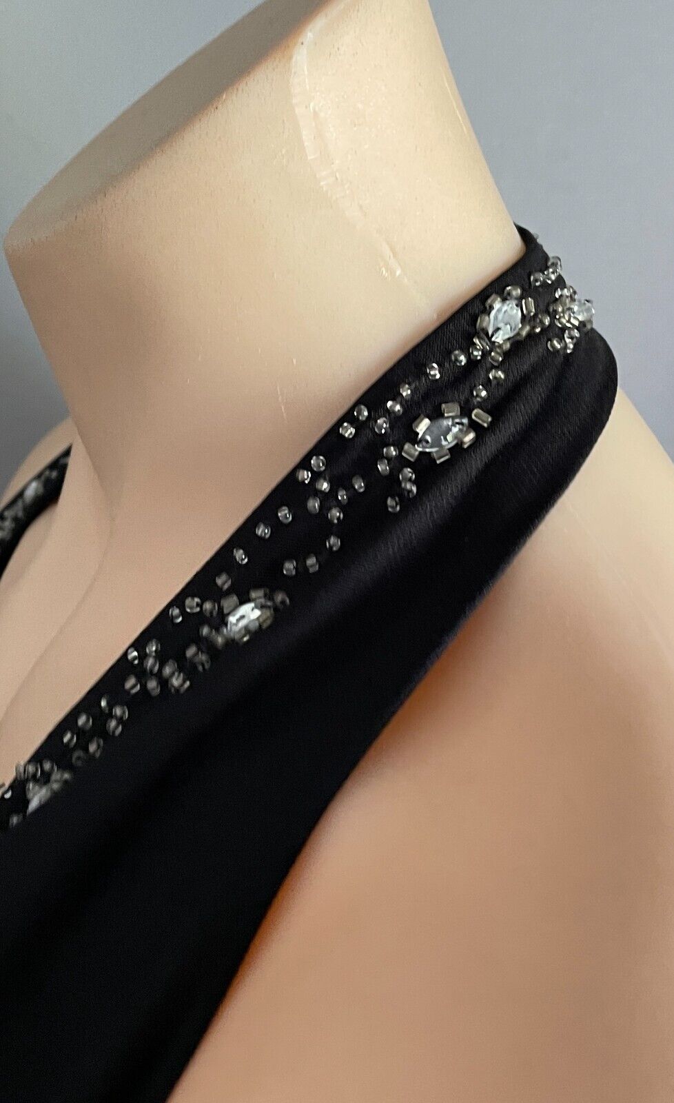 MISS ANNE Gown Black Crystal & Bead Trim Halter Neck A-Line Maxi Dress Size L 10