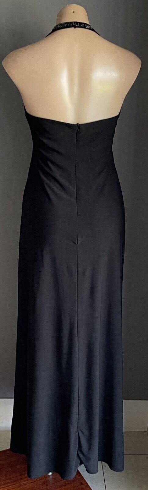 MISS ANNE Gown Black Crystal & Bead Trim Halter Neck A-Line Maxi Dress Size L 10