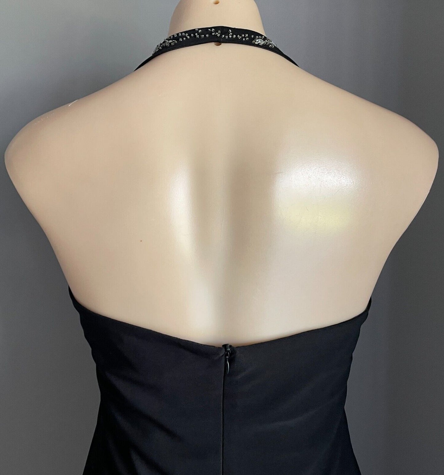 MISS ANNE Gown Black Crystal & Bead Trim Halter Neck A-Line Maxi Dress Size L 10