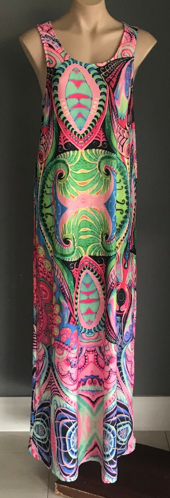 Maxi Dress MIRACLE MultiColoured & Print Sleeveless A-line Racer Back Size 14