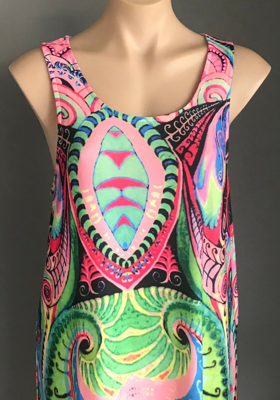 Maxi Dress MIRACLE MultiColoured & Print Sleeveless A-line Racer Back Size 14
