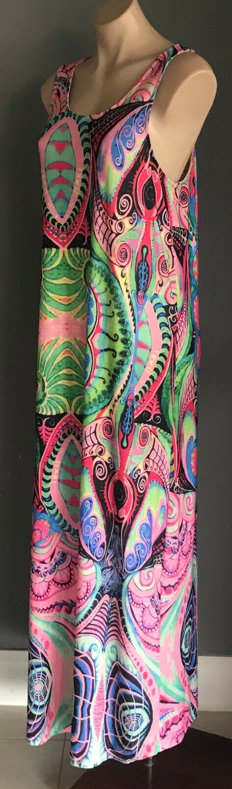 Maxi Dress MIRACLE MultiColoured & Print Sleeveless A-line Racer Back Size 14