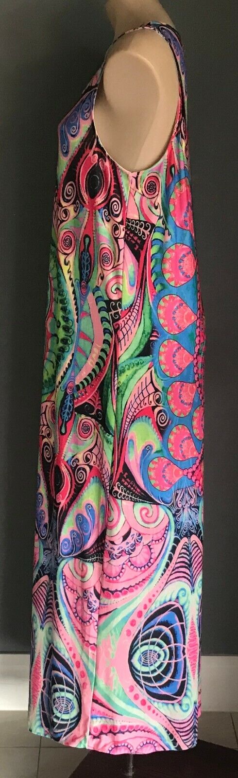 Maxi Dress MIRACLE MultiColoured & Print Sleeveless A-line Racer Back Size 14