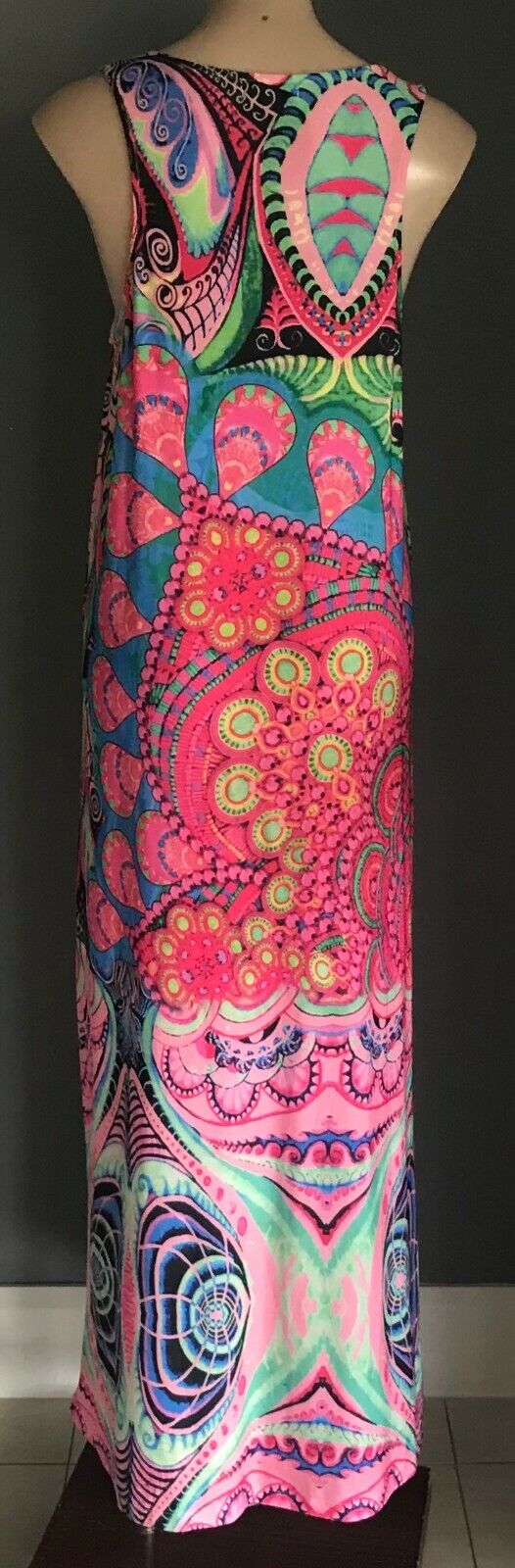 Maxi Dress MIRACLE MultiColoured & Print Sleeveless A-line Racer Back Size 14