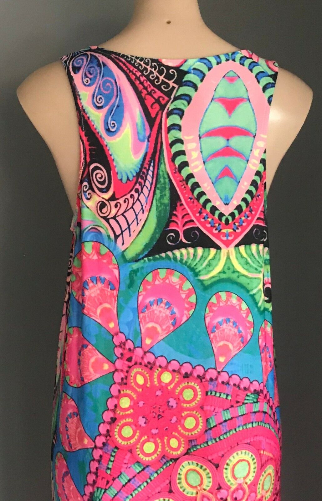 Maxi Dress MIRACLE MultiColoured & Print Sleeveless A-line Racer Back Size 14