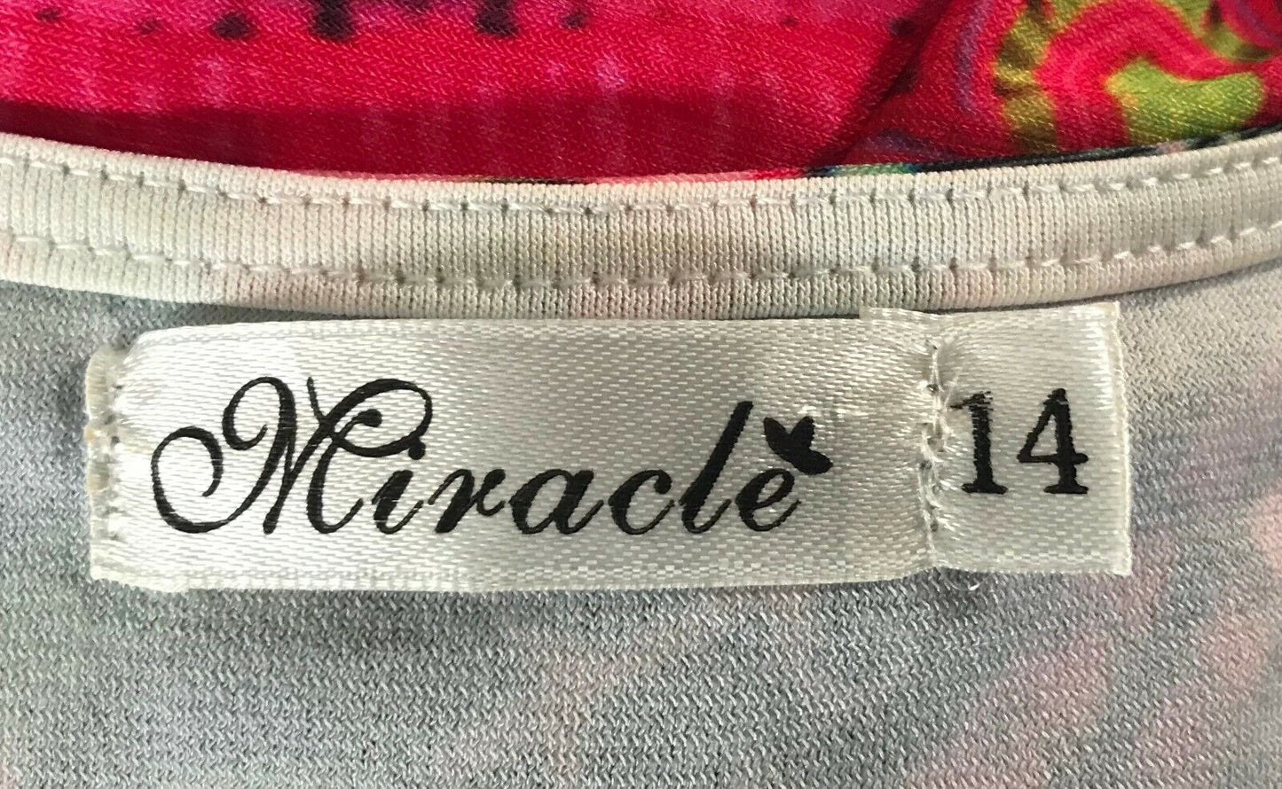Maxi Dress MIRACLE MultiColoured & Print Sleeveless A-line Racer Back Size 14