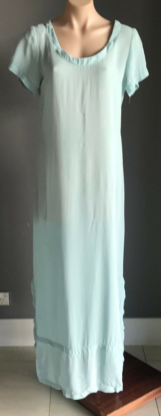 LISA HO Maxi Dress Blue Short Sleeve Semi Sheer Kaftan  Size 10 w Defect