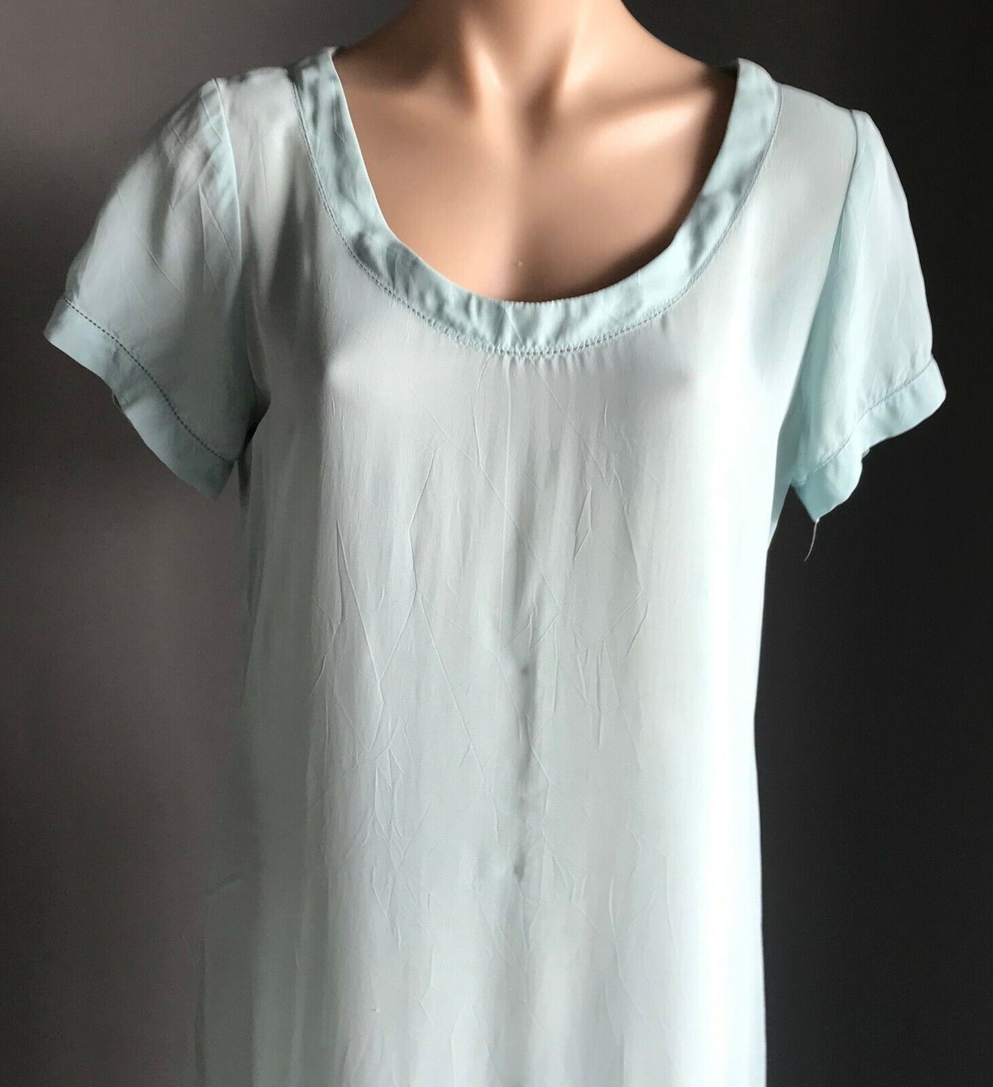 LISA HO Maxi Dress Blue Short Sleeve Semi Sheer Kaftan  Size 10 w Defect