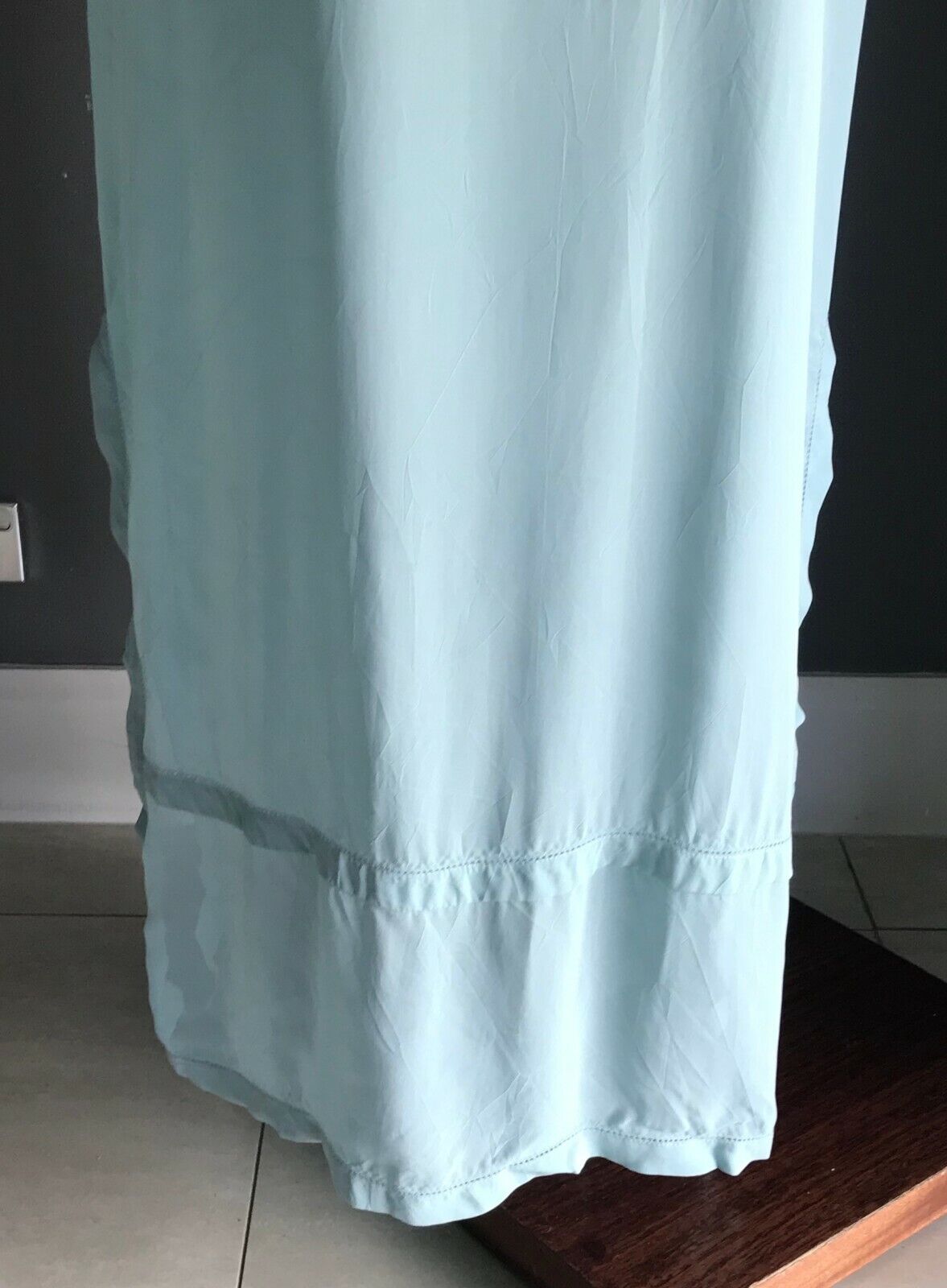 LISA HO Maxi Dress Blue Short Sleeve Semi Sheer Kaftan  Size 10 w Defect