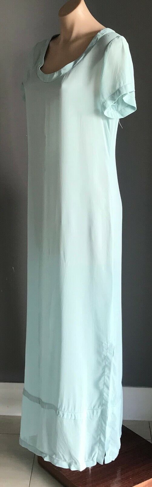 LISA HO Maxi Dress Blue Short Sleeve Semi Sheer Kaftan  Size 10 w Defect