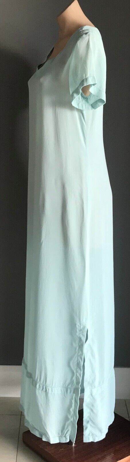 LISA HO Maxi Dress Blue Short Sleeve Semi Sheer Kaftan  Size 10 w Defect