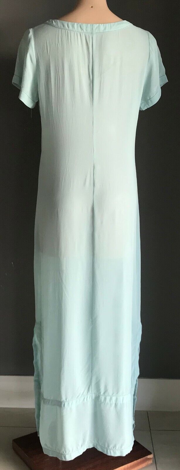LISA HO Maxi Dress Blue Short Sleeve Semi Sheer Kaftan  Size 10 w Defect