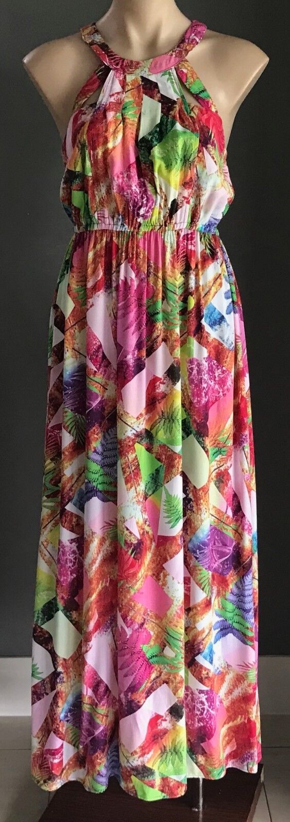 Maxi Dress SILVER WISHES Bright MultiColoured Print Cut Out Bodice Size 8 10