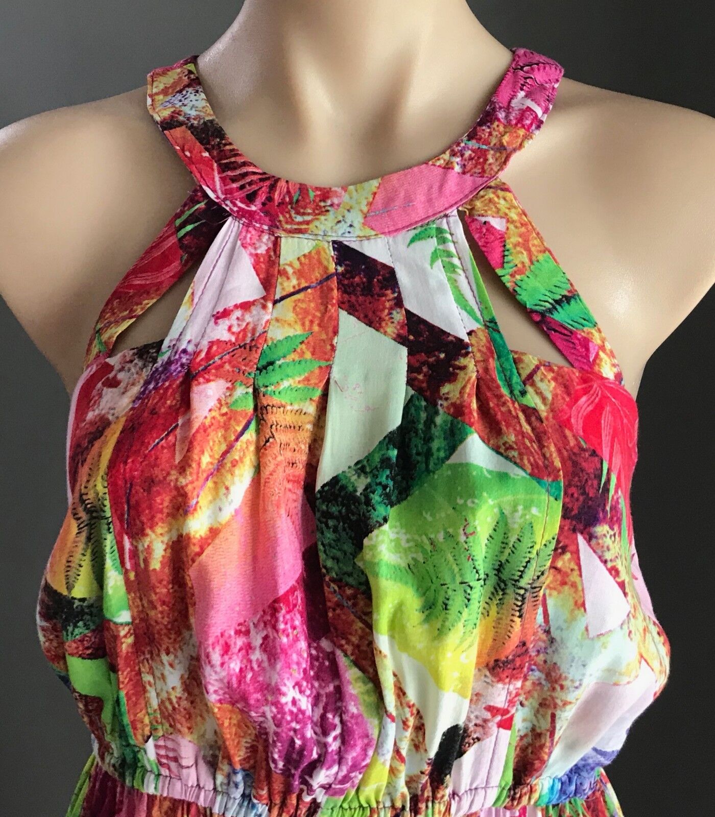 Maxi Dress SILVER WISHES Bright MultiColoured Print Cut Out Bodice Size 8 10