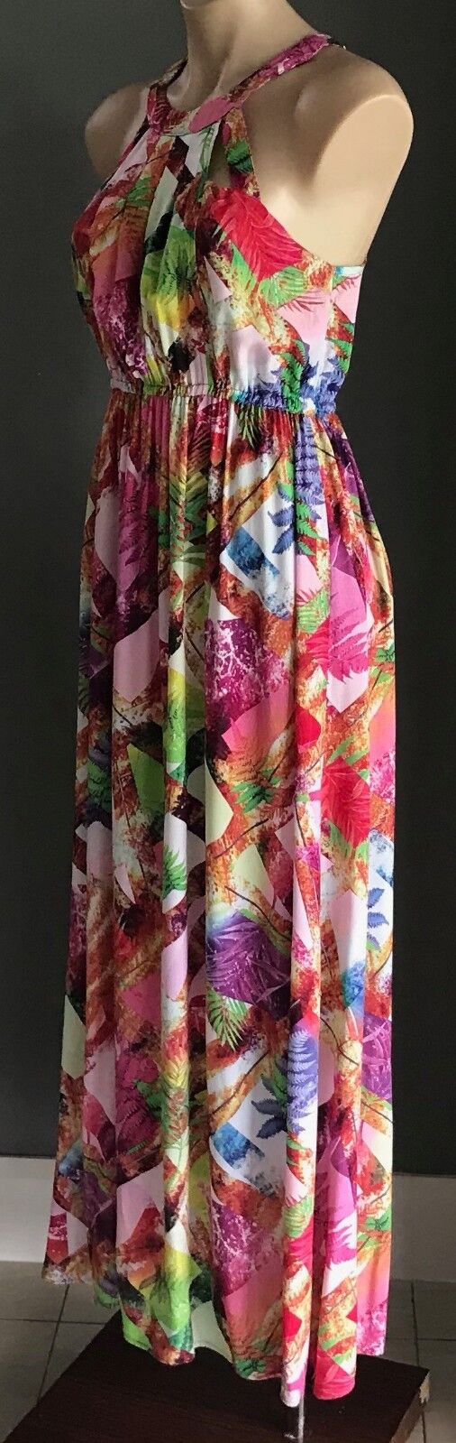 Maxi Dress SILVER WISHES Bright MultiColoured Print Cut Out Bodice Size 8 10