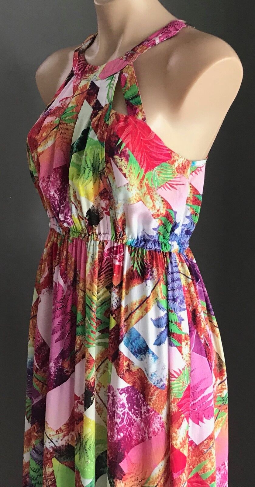 Maxi Dress SILVER WISHES Bright MultiColoured Print Cut Out Bodice Size 8 10