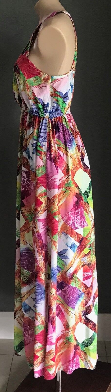 Maxi Dress SILVER WISHES Bright MultiColoured Print Cut Out Bodice Size 8 10
