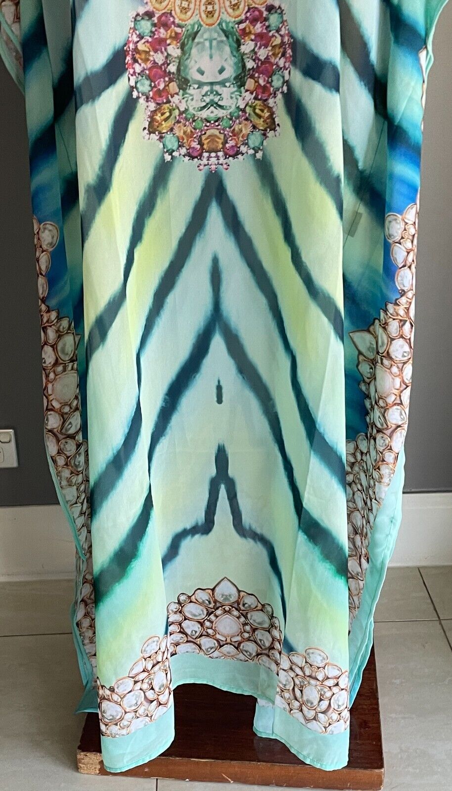 IZABEL LONDON Long Kaftan Maxi Dress MultiColour Print Crystals 10 - 14 NEW