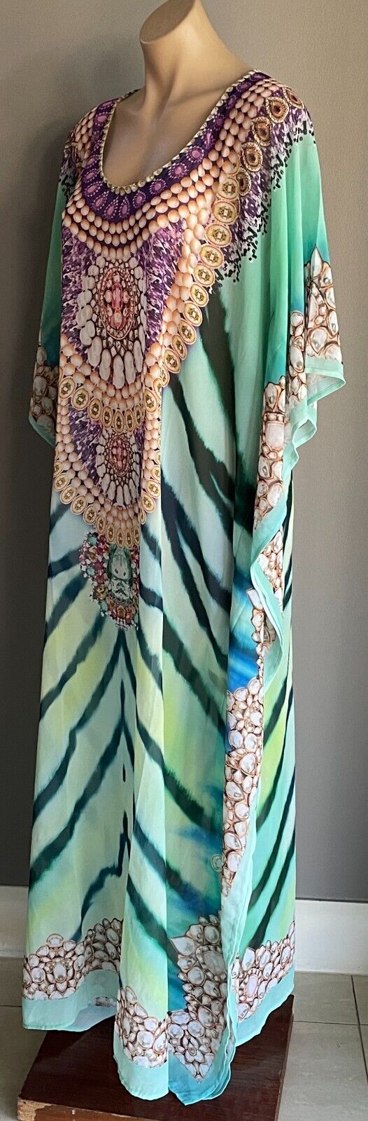 IZABEL LONDON Long Kaftan Maxi Dress MultiColour Print Crystals 10 - 14 NEW