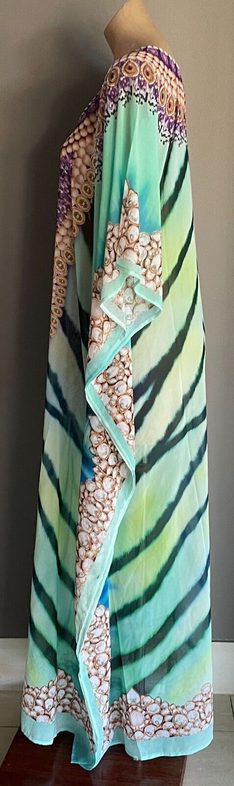 IZABEL LONDON Long Kaftan Maxi Dress MultiColour Print Crystals 10 - 14 NEW