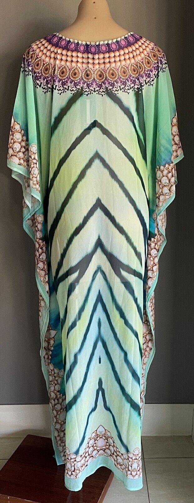 IZABEL LONDON Long Kaftan Maxi Dress MultiColour Print Crystals 10 - 14 NEW